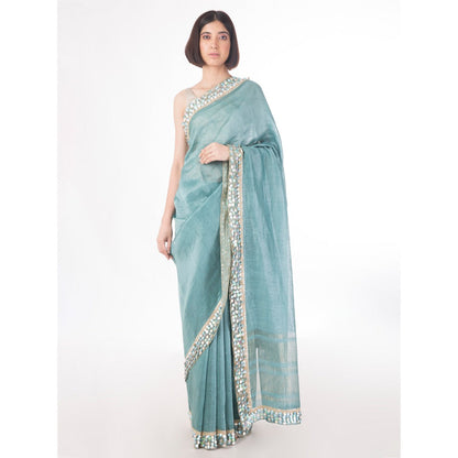 Saksham & Neharicka Black Signature Metallic Stripe Printed Saree With Blouse Piece