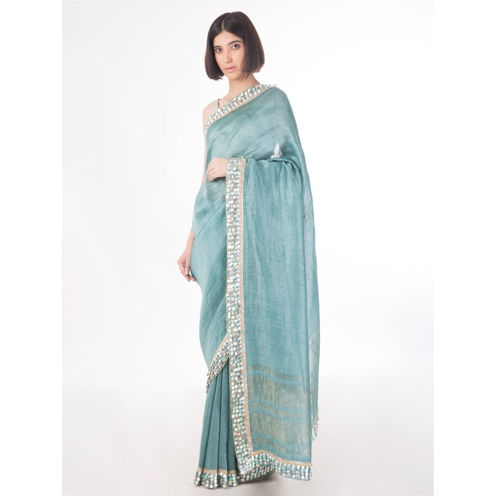 Saksham & Neharicka Black Signature Metallic Stripe Printed Saree With Blouse Piece