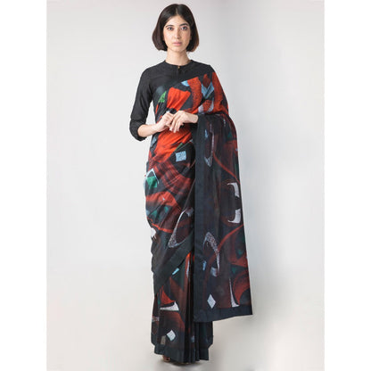 Saksham And Neharicka Black Chanderi Printed Saree