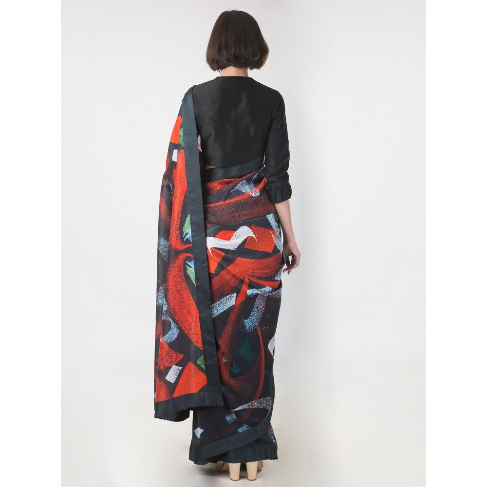 Saksham And Neharicka Black Chanderi Printed Saree