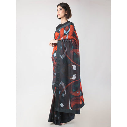 Saksham And Neharicka Black Chanderi Printed Saree