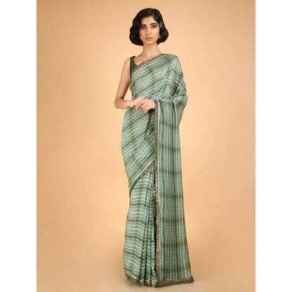 Saksham & Neharicka Olive Cotton Silk Printed Saree With Blouse Piece