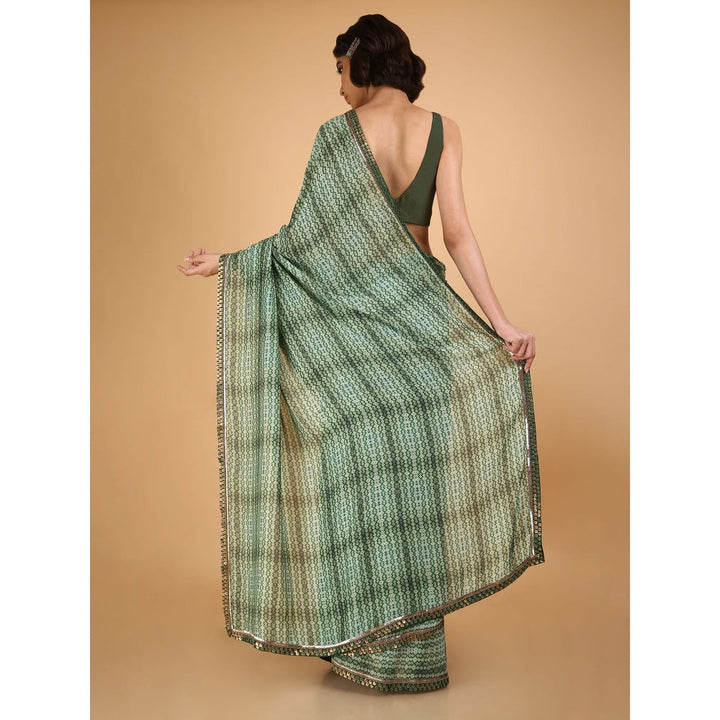 Saksham & Neharicka Olive Cotton Silk Printed Saree With Blouse Piece
