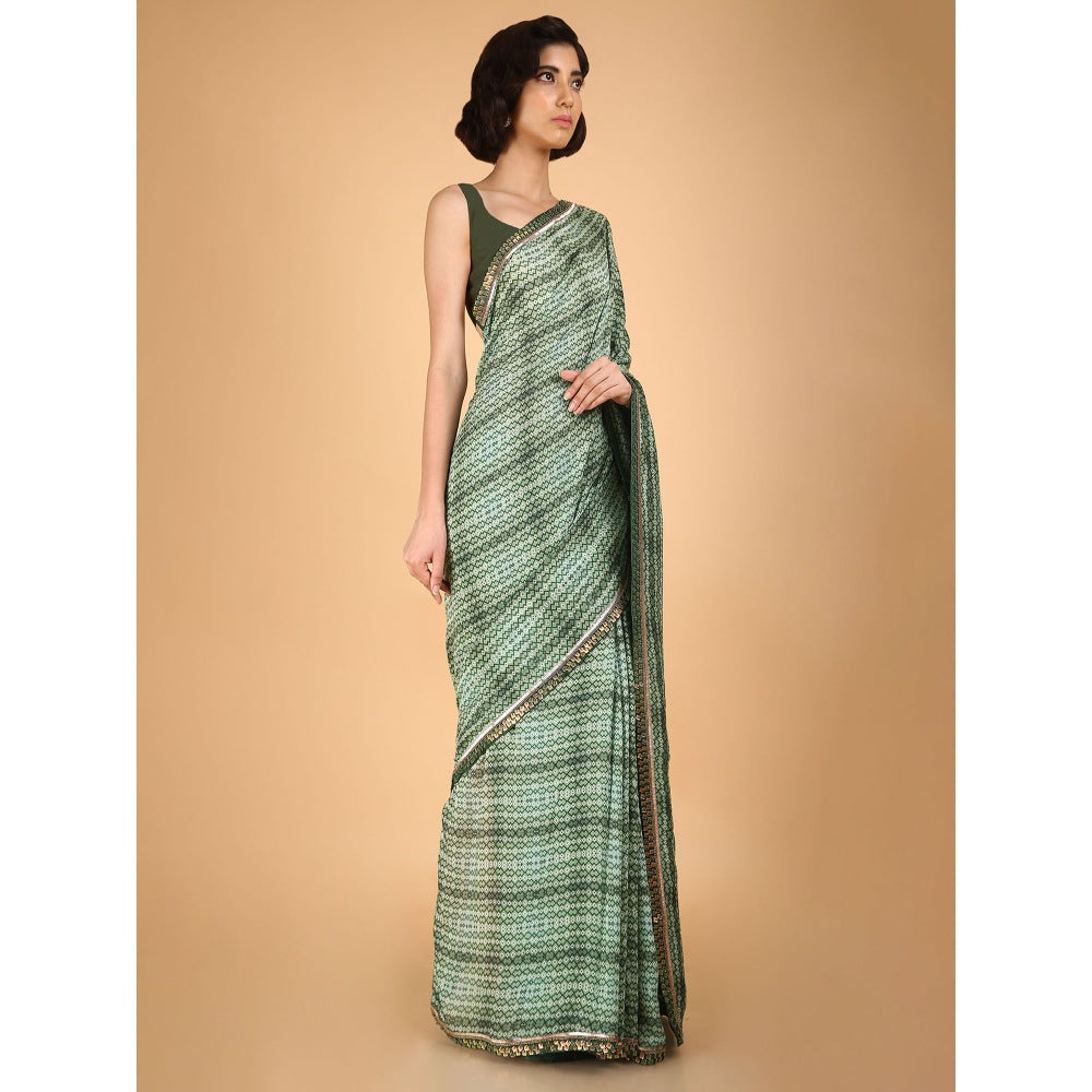 Saksham & Neharicka Olive Cotton Silk Printed Saree With Blouse Piece