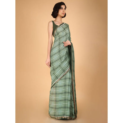 Saksham & Neharicka Olive Cotton Silk Printed Saree With Blouse Piece