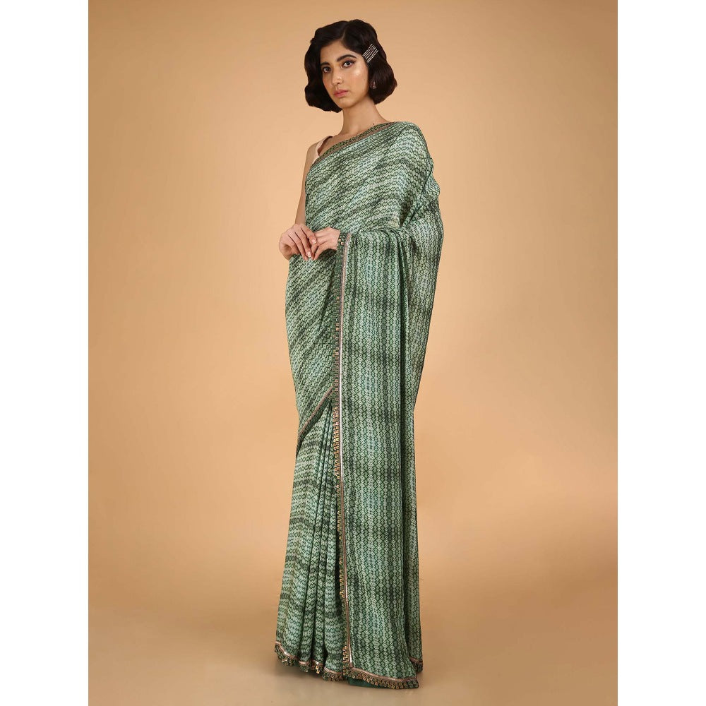 Saksham & Neharicka Olive Cotton Silk Printed Saree With Blouse Piece