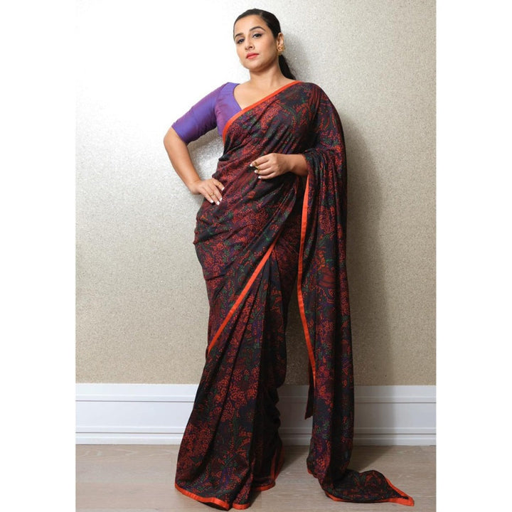 Saksham & Neharicka Red Floral Cotton Silk Printed Saree With Blouse Piece