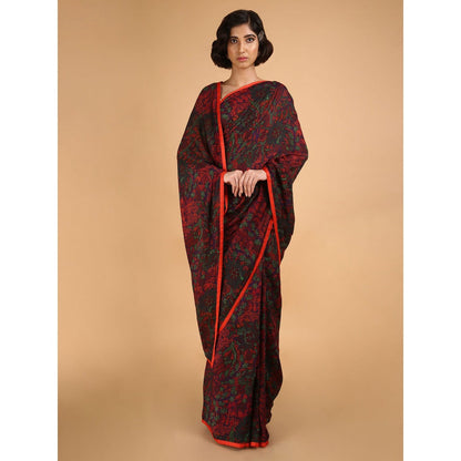 Saksham & Neharicka Red Floral Cotton Silk Printed Saree With Blouse Piece