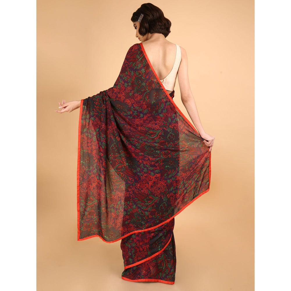 Saksham & Neharicka Red Floral Cotton Silk Printed Saree With Blouse Piece