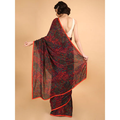 Saksham & Neharicka Red Floral Cotton Silk Printed Saree With Blouse Piece