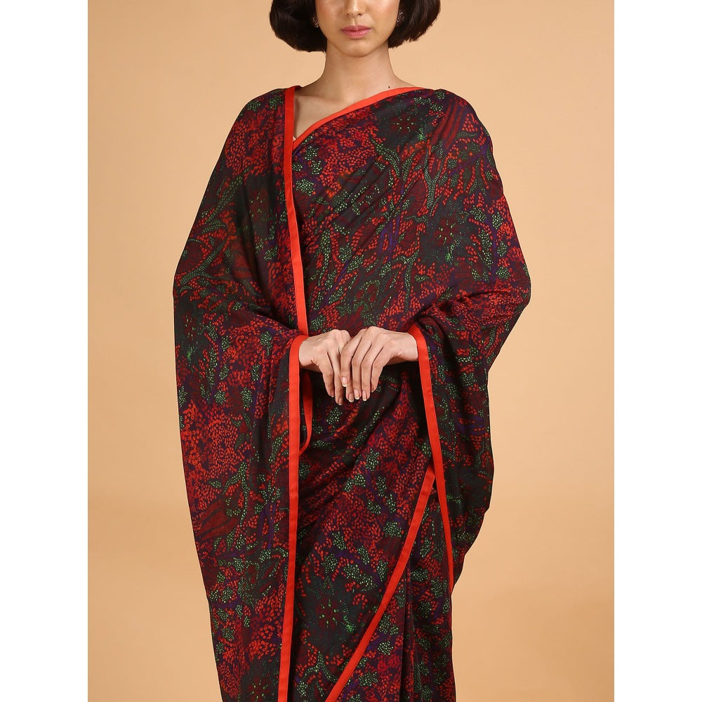 Saksham & Neharicka Red Floral Cotton Silk Printed Saree With Blouse Piece