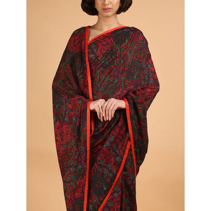 Saksham & Neharicka Red Floral Cotton Silk Printed Saree With Blouse Piece