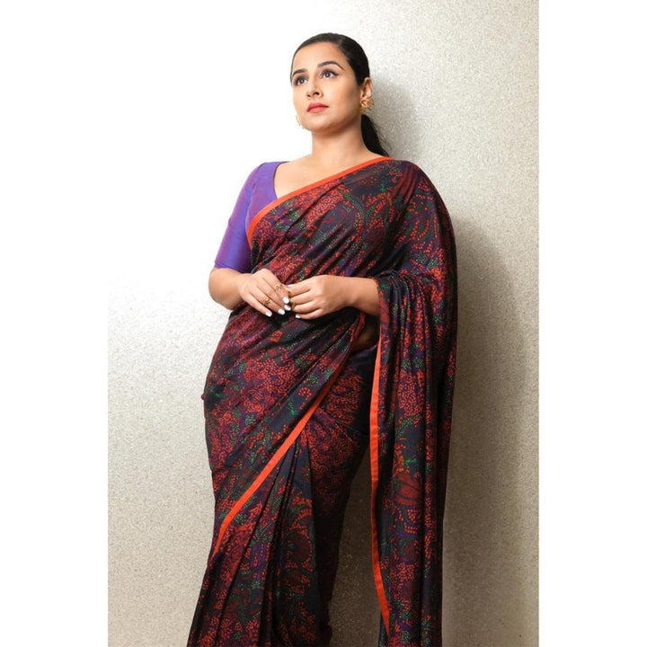 Saksham & Neharicka Red Floral Cotton Silk Printed Saree With Blouse Piece