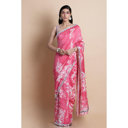Saksham & Neharicka Pink Printed Saree With Unstitched Blouse