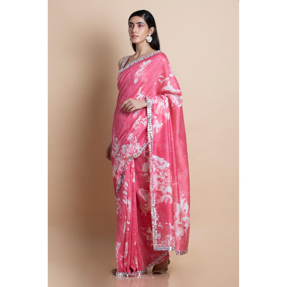 Saksham & Neharicka Pink Printed Saree With Unstitched Blouse