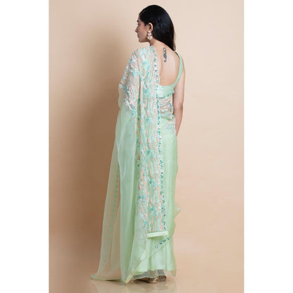 Saksham & Neharicka Mint Green Embellished Silk Organza Saree With Unstitched Blouse