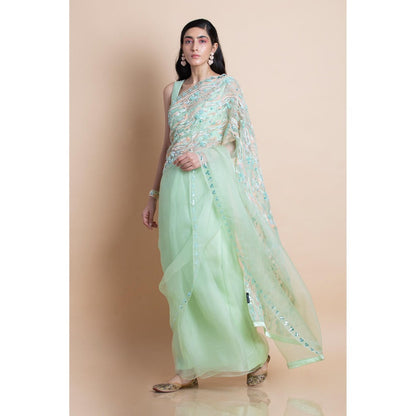 Saksham & Neharicka Mint Green Embellished Silk Organza Saree With Unstitched Blouse