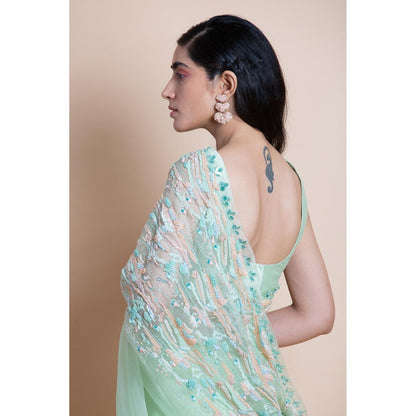 Saksham & Neharicka Mint Green Embellished Silk Organza Saree With Unstitched Blouse