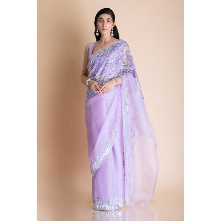 Saksham & Neharicka Lavender Embellished Silk Organza Saree With Unstitched Blouse