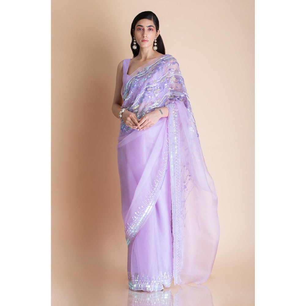 Saksham & Neharicka Lavender Embellished Silk Organza Saree With Unstitched Blouse