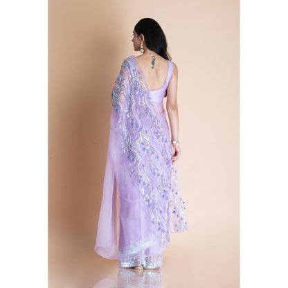 Saksham & Neharicka Lavender Embellished Silk Organza Saree With Unstitched Blouse