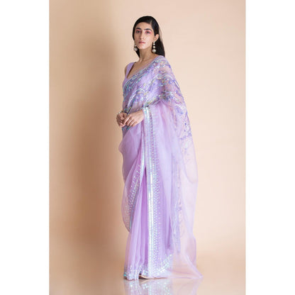 Saksham & Neharicka Lavender Embellished Silk Organza Saree With Unstitched Blouse