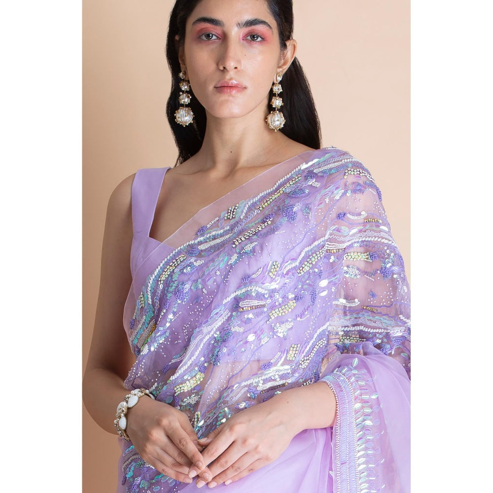 Saksham & Neharicka Lavender Embellished Silk Organza Saree With Unstitched Blouse