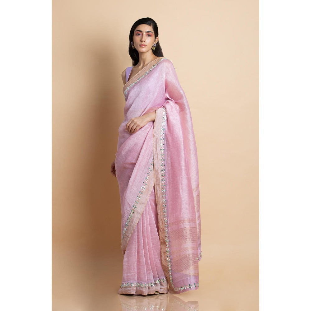 Saksham & Neharicka Lilac Embellished Linen Silk Saree With Unstitched Blouse