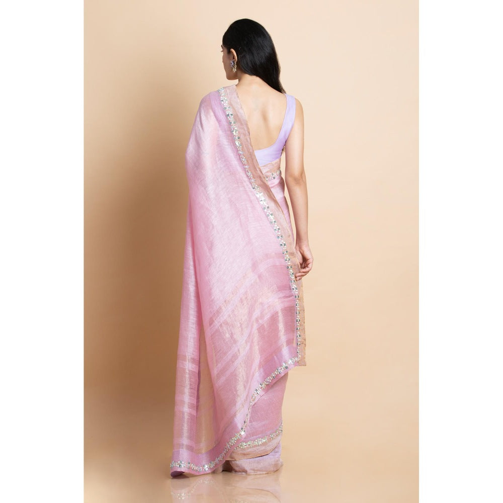 Saksham & Neharicka Lilac Embellished Linen Silk Saree With Unstitched Blouse