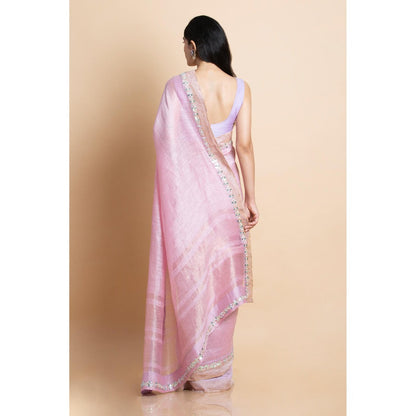 Saksham & Neharicka Lilac Embellished Linen Silk Saree With Unstitched Blouse
