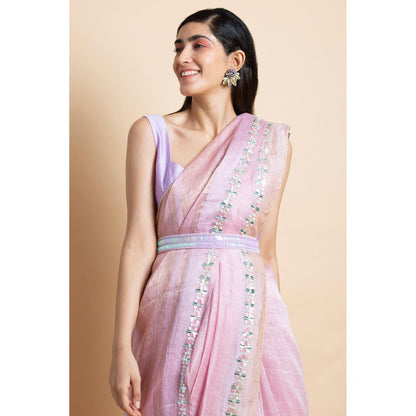 Saksham & Neharicka Lilac Embellished Linen Silk Saree With Unstitched Blouse