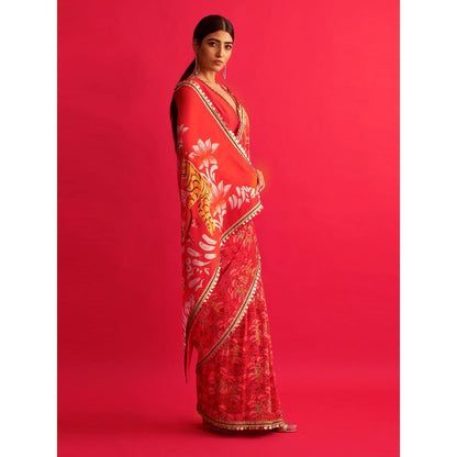 Saksham & Neharicka Tiger Printed & Embroidered Saree With Unstitched Blouse
