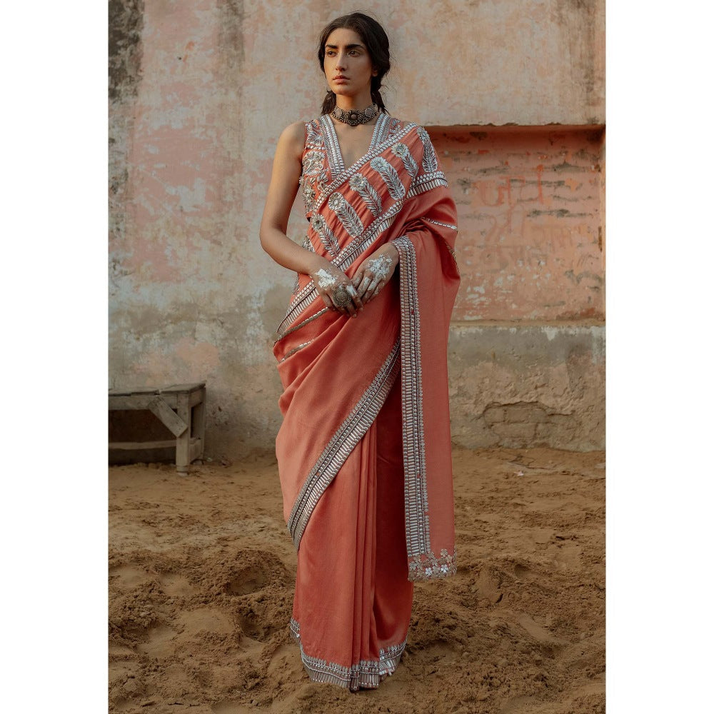 Saksham & Neharicka Coral Embroidered Saree in Chanderi With Unstitched Blouse