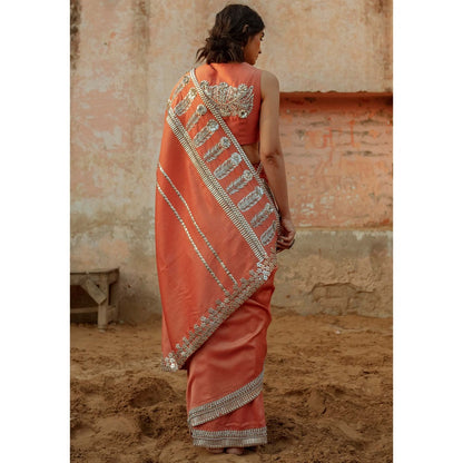 Saksham & Neharicka Coral Embroidered Saree in Chanderi With Unstitched Blouse