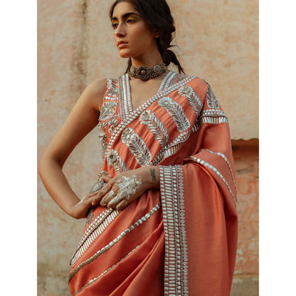 Saksham & Neharicka Coral Embroidered Saree in Chanderi With Unstitched Blouse