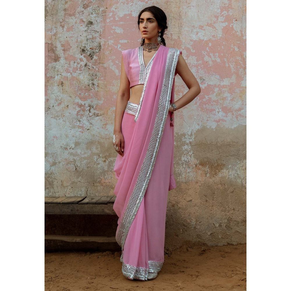 Saksham & Neharicka Pink Embroidered Saree in Georgette With Unstitched Blouse