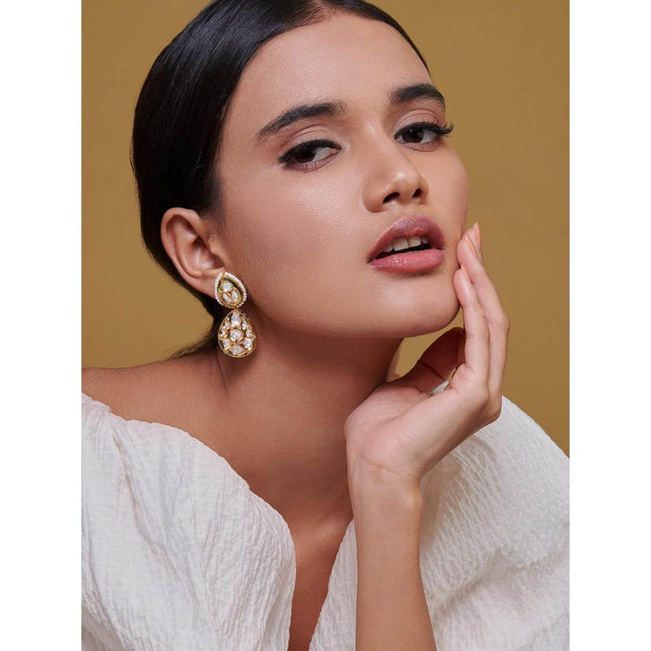 Curio Cottage Meira Kundan and Gold Plated Drop Earrings