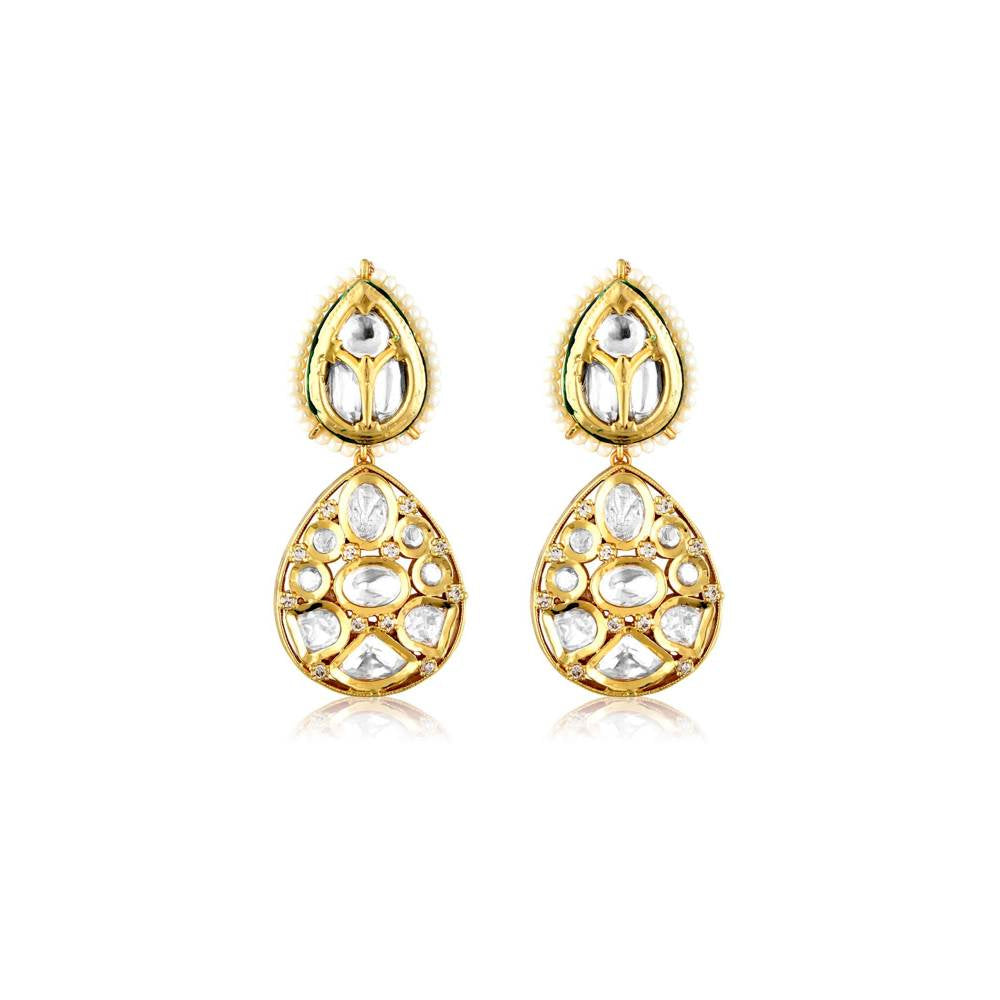 Curio Cottage Meira Kundan and Gold Plated Drop Earrings