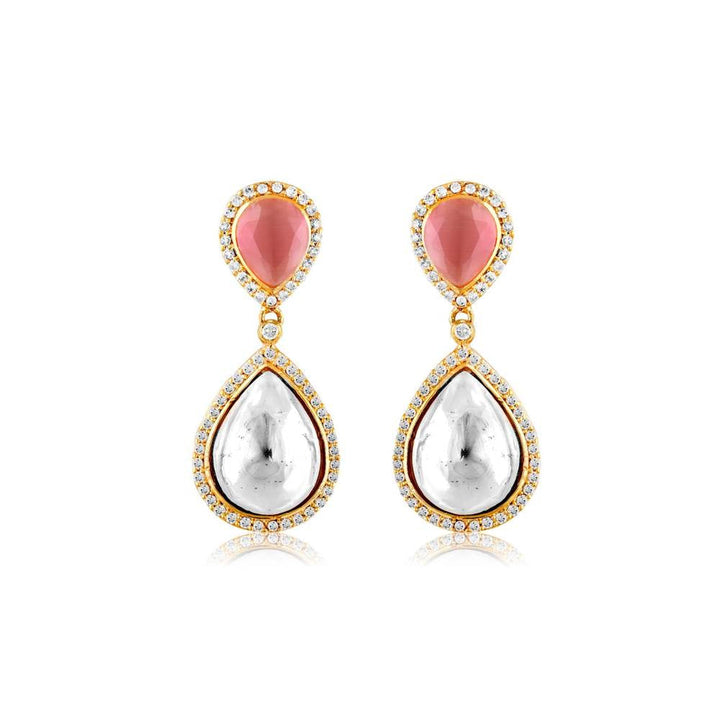 Curio Cottage Meira Kundan and Pink Drops Dangler Earrings