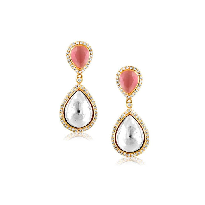 Curio Cottage Meira Kundan and Pink Drops Dangler Earrings