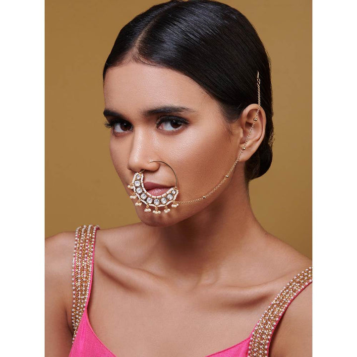 Curio Cottage Meira Kundan and Pearls Nose Ring