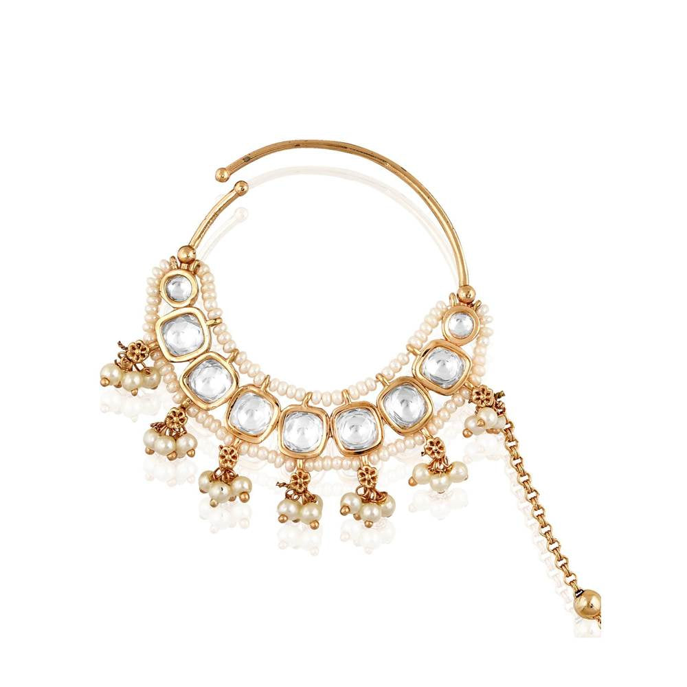 Curio Cottage Meira Kundan and Pearls Nose Ring