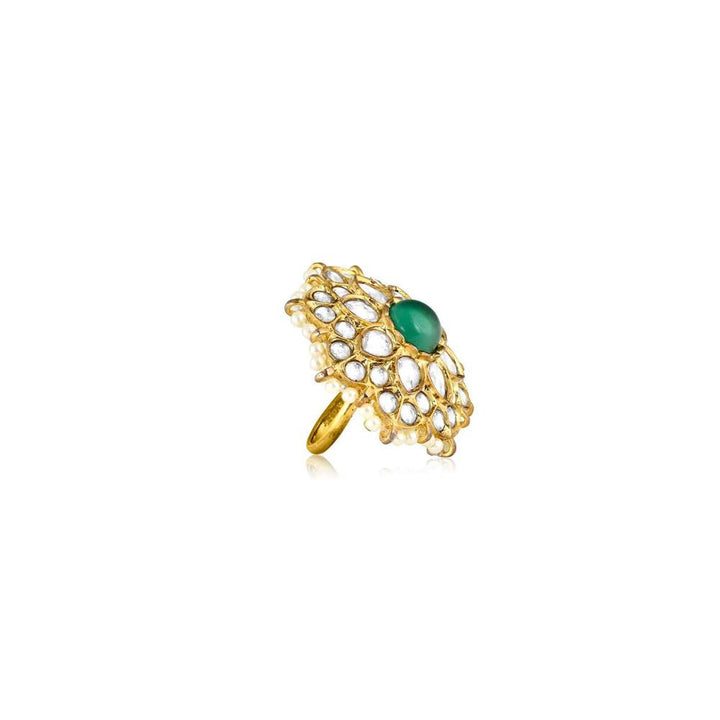 Curio Cottage Meira Green Stone and Kundan Ring