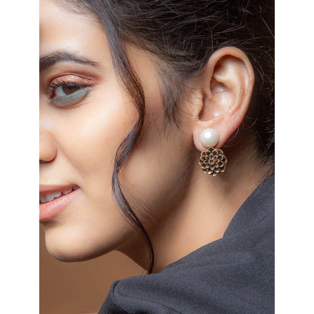 Suhani Pittie Gold Dahlia & Pearl Stud Earrings