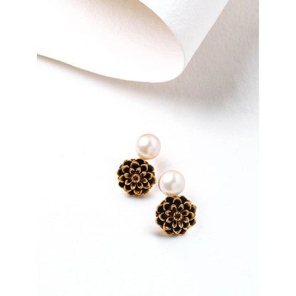 Suhani Pittie Gold Dahlia & Pearl Stud Earrings