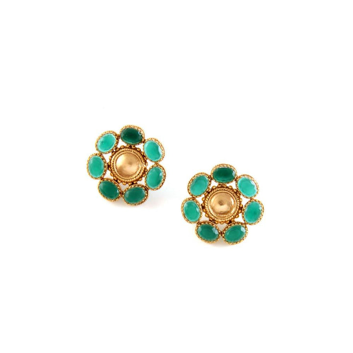 Suhani Pittie Gold Toned Circle Stud Earrings With Green Crystals