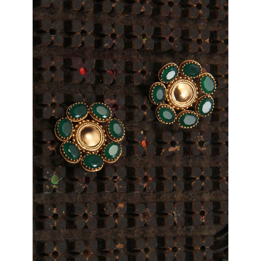 Suhani Pittie Gold Toned Circle Stud Earrings With Green Crystals