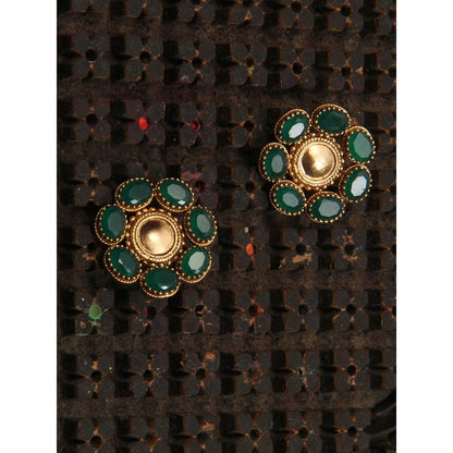 Suhani Pittie Gold Toned Circle Stud Earrings With Green Crystals