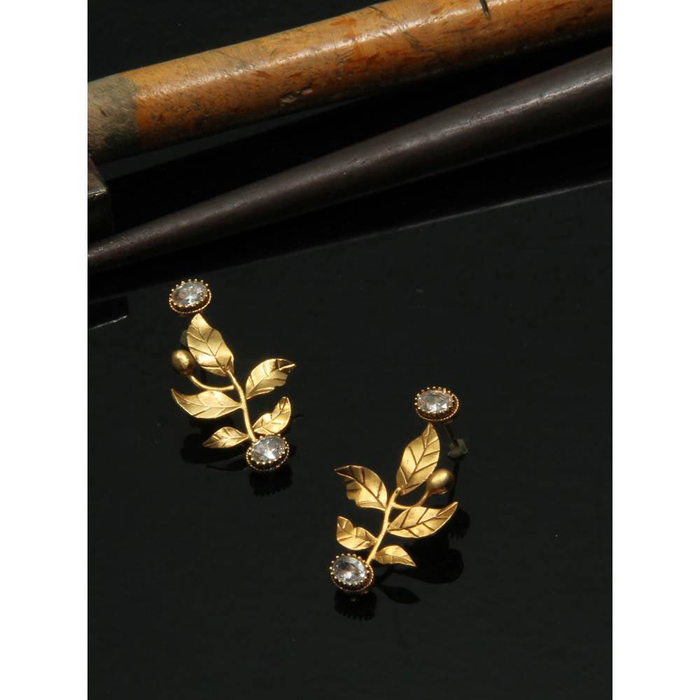 Suhani Pittie Gold Serrate Leaves Earrings With Crystals