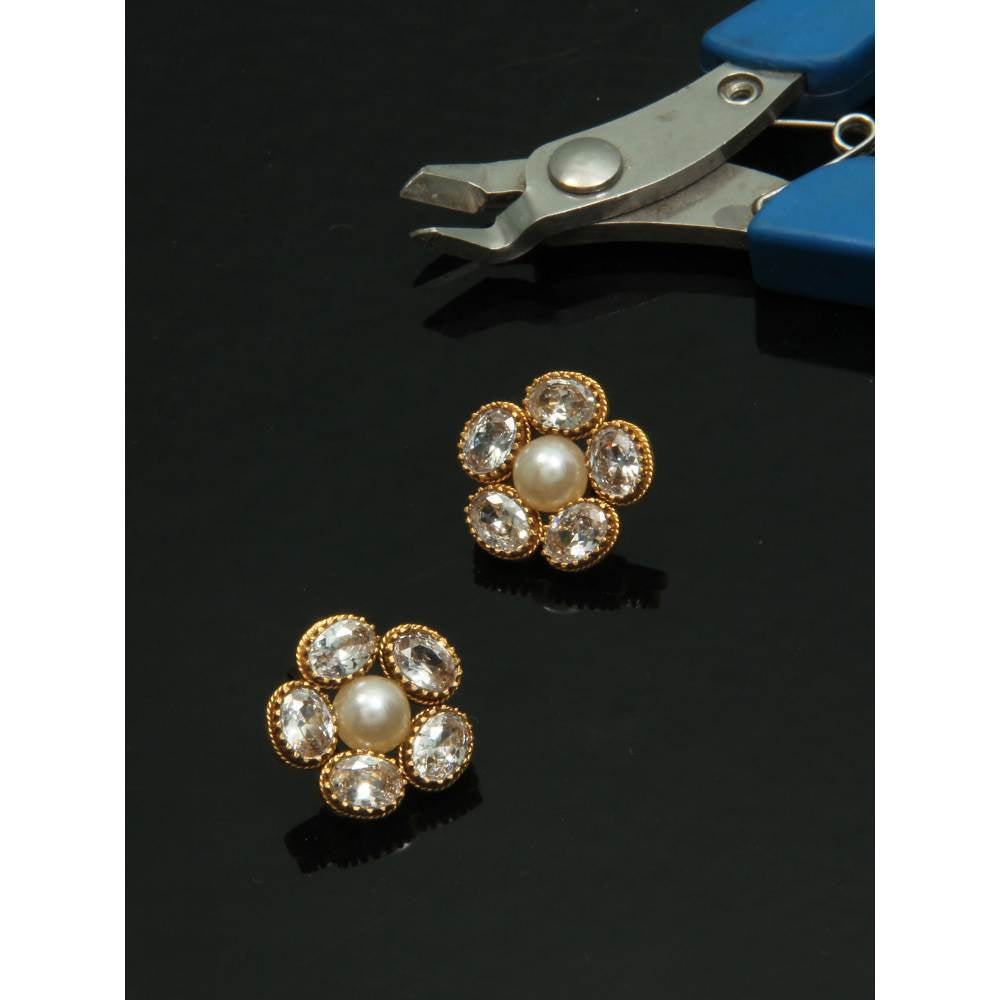 Suhani Pittie Gold Cluster Stud Earrings With White Crystals & Pearls